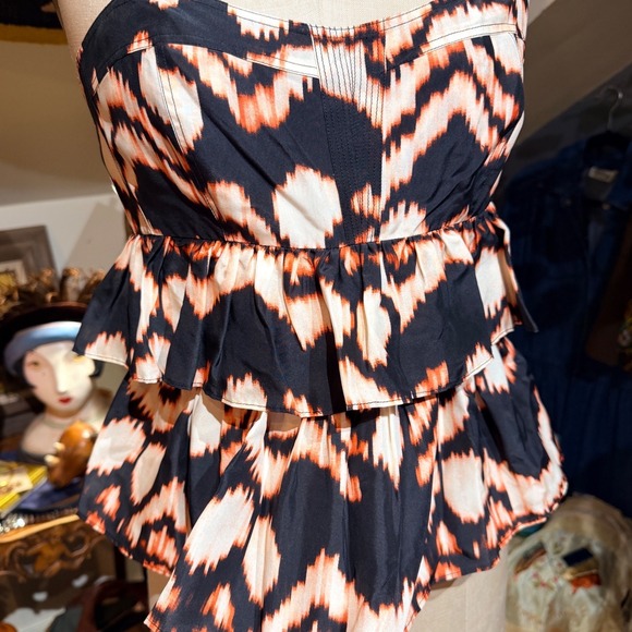 Ulla Johnson Amrita Top Obsidian Ikat Chevron 100% Silk Peplum Cami NWT Size 8 - Picture 9 of 11